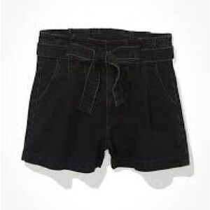 NWT American Eagle AE Paperbag Denim Mom Shorts Black 6